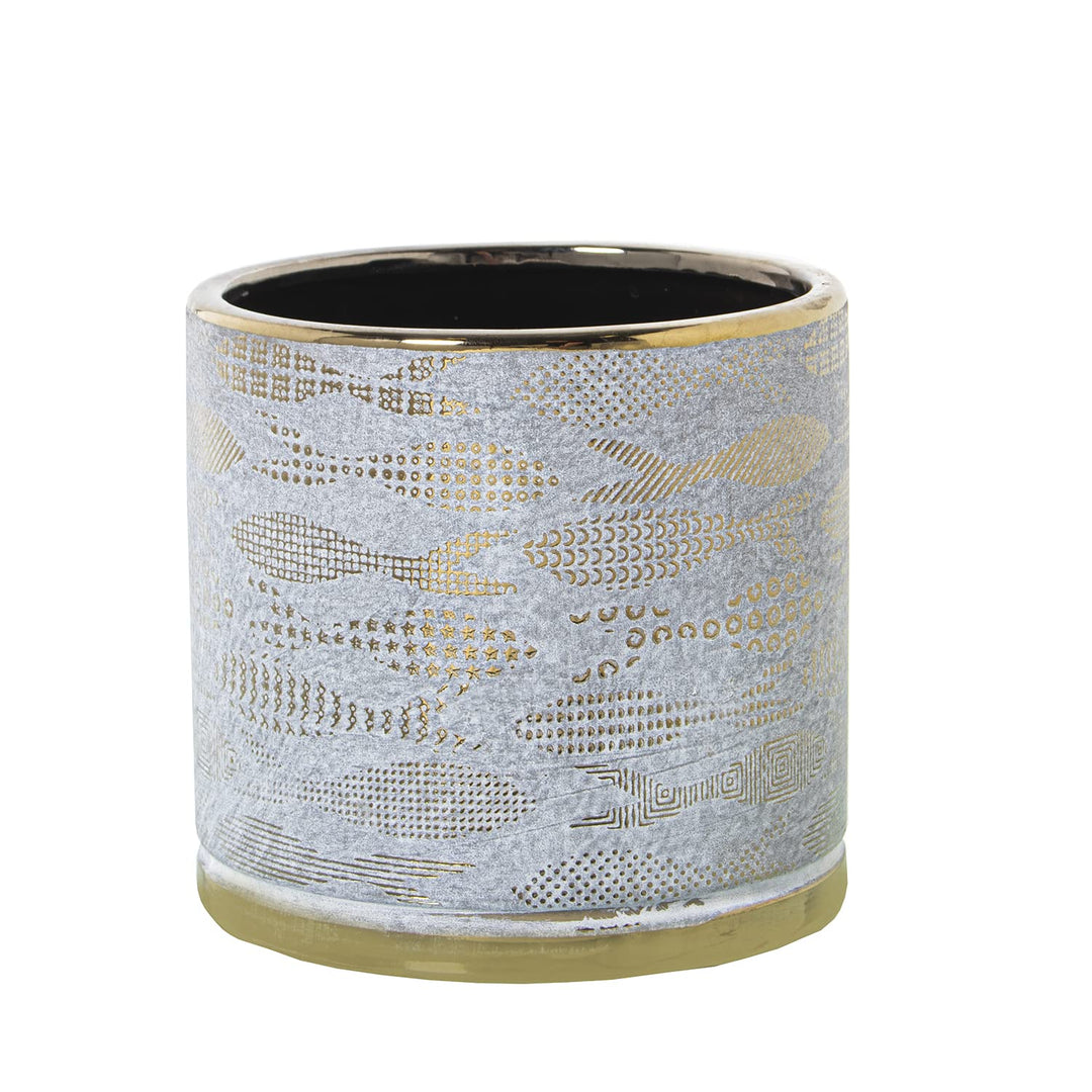 MACETERO CERAMICA BLANCO/OROPECES °14X14CM