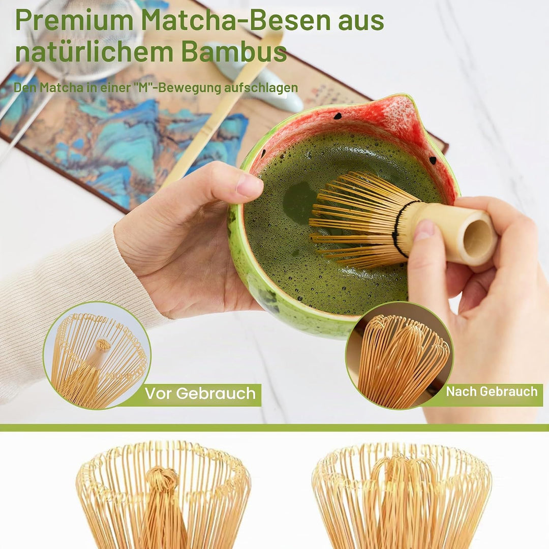 Matcha Tea Set 8- piece Matcha Broom Set with Whisk, Broom Holder, Ceramic Bowl, 2 Teaspoons, spoon