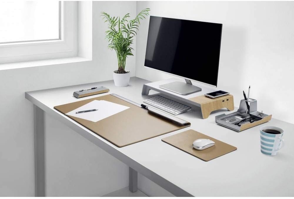 SIGEL SA405 Monitorständer mit USB &amp; induktivem Laden, Metallic-Holz-Optik, Acryl, 52 x 25 x 8 cm, M