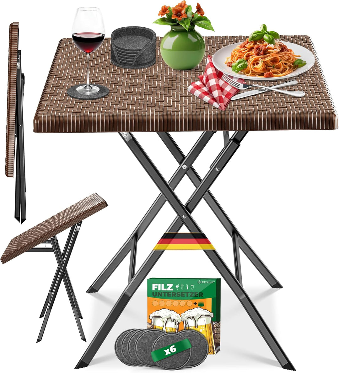 KESSER® Balkontisch klappbar | Wetterfest/UV-beständig Balkonmöbel | Beschichteter Stahl & Rattan-Op
