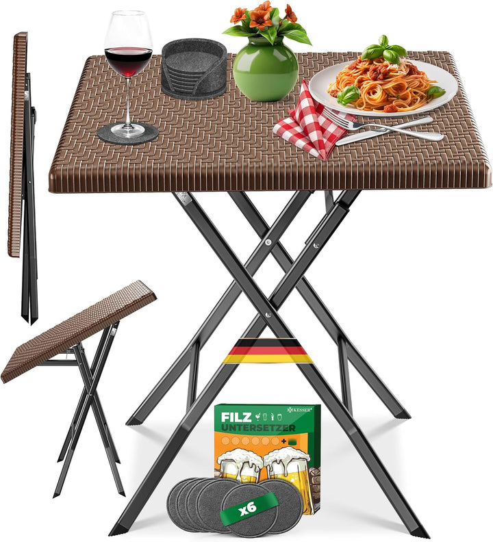 KESSER® Balkontisch klappbar | Wetterfest/UV-beständig Balkonmöbel | Beschichteter Stahl & Rattan-Op