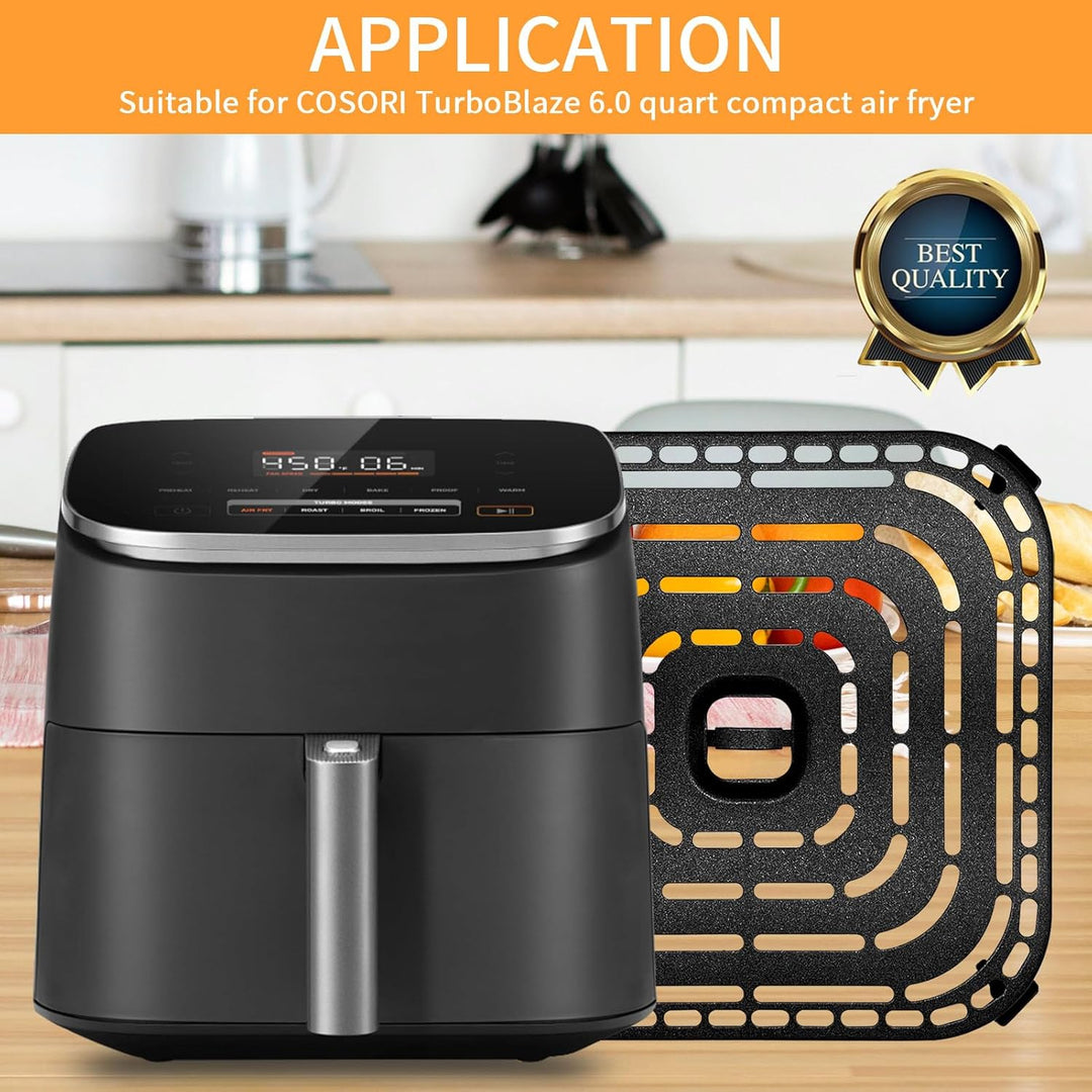 Air Fryer Grill Pan for COSORI Air Fryer TurboBlaze 6 Qt, Non-Stick 8.9’’*8.9’’Square Air Fryer Rack