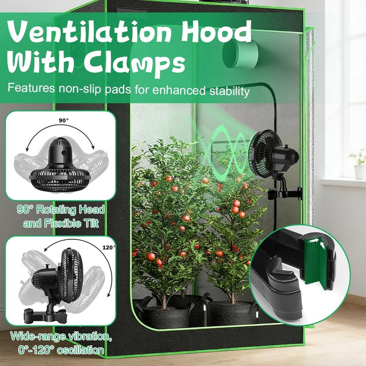 Grow Ventilator Oszillierend 25W, Clip Ventilator Oszillierend, 3 Geschwindigkeitsstufen, 22 cm Durc