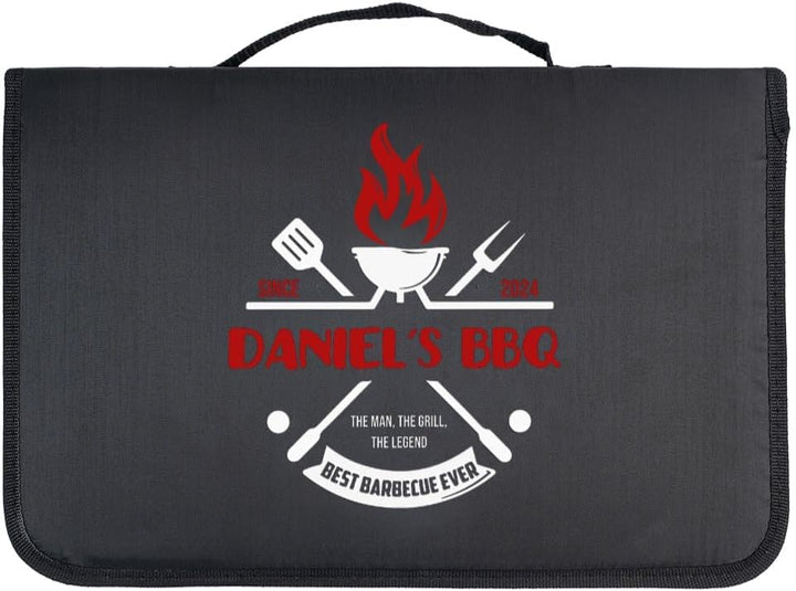 Wanapix | Personalisiertes BBQ-Set | Enthält 6 Ubehörteile (2 Messer, Schärfer, Tranchiermesser,Zang