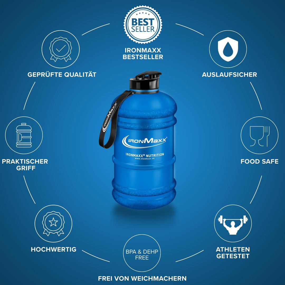 IronMaxx Water Gallon - Frosted Blue 2200ml | BPA & DEHP frei | auslaufsichere Trinkflasche mit Mess