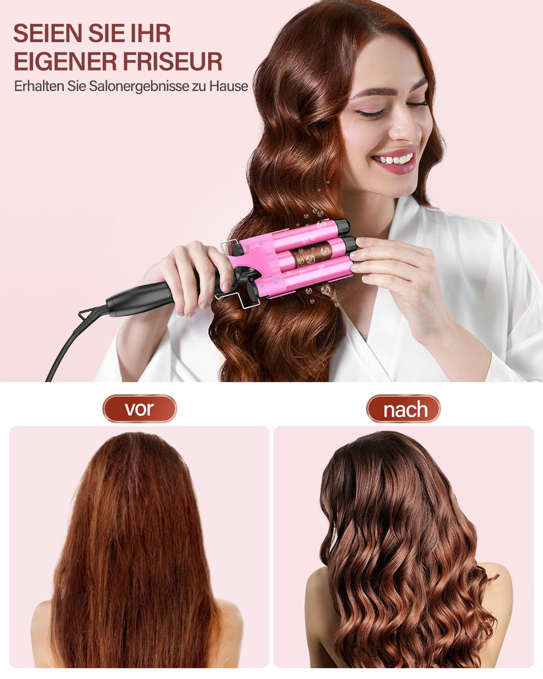 Lockenstab 3 Fässer Beach Waves Welleneisen für Haare, 25mm Kleine Locken Keramik Lockeneisen-Temper