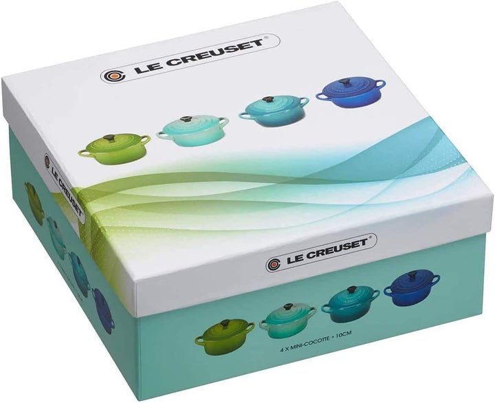 Le Creuset 4er-Set Mini Cocottes aus Steinzeug, je 200 ml, 10 x 5 cm, Meeresbrise (Grün/Türkis/Blau/