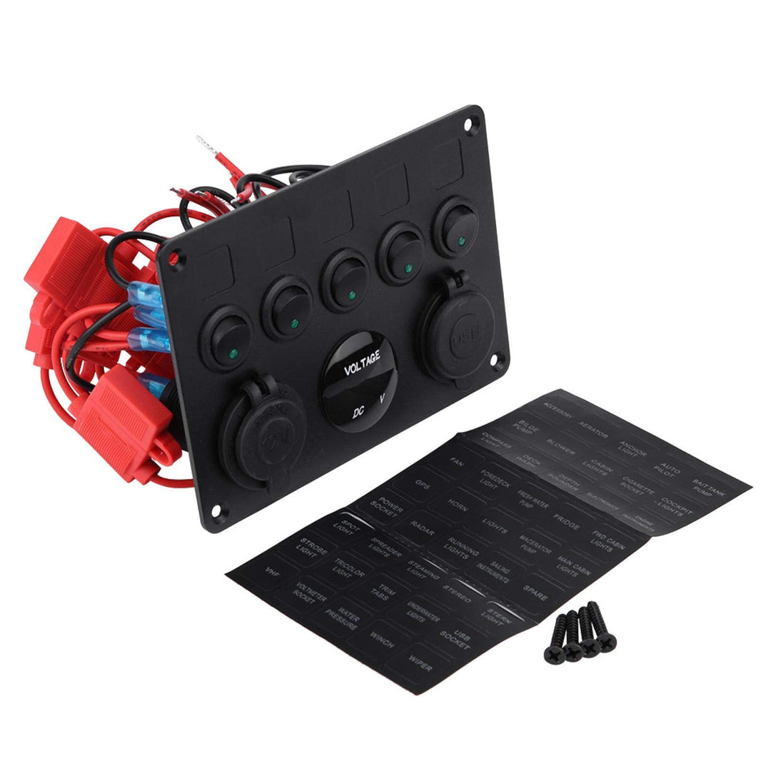 Kippschalter, 12-24V 5 Gang On/Off Kippschalter Panel Dual USB Voltmeter für Auto Boot Marine Truck(