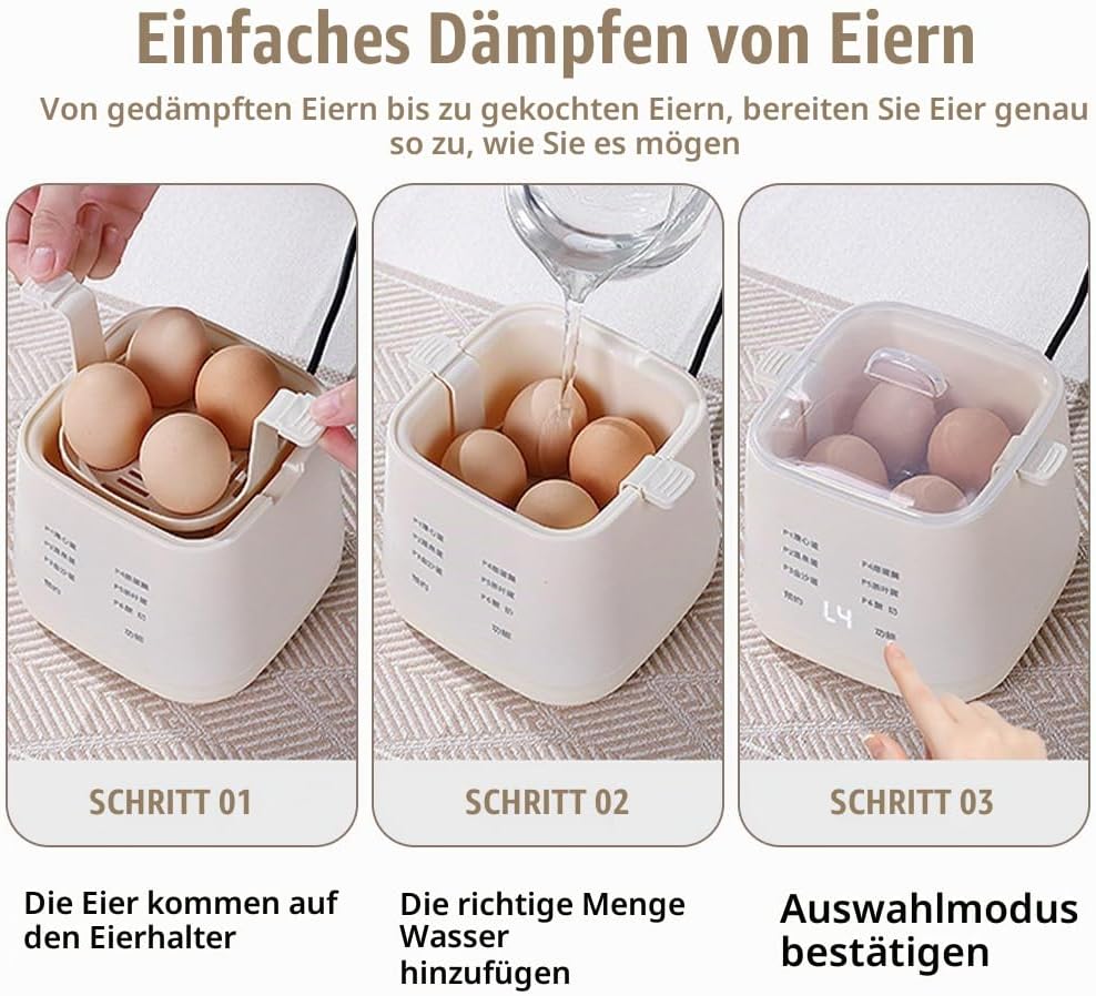 Elektrischer Eierkocher Mit Touch-Taste für 4-6 Eier - Smart Reservation Mehrzweck-Eierdampfer für W