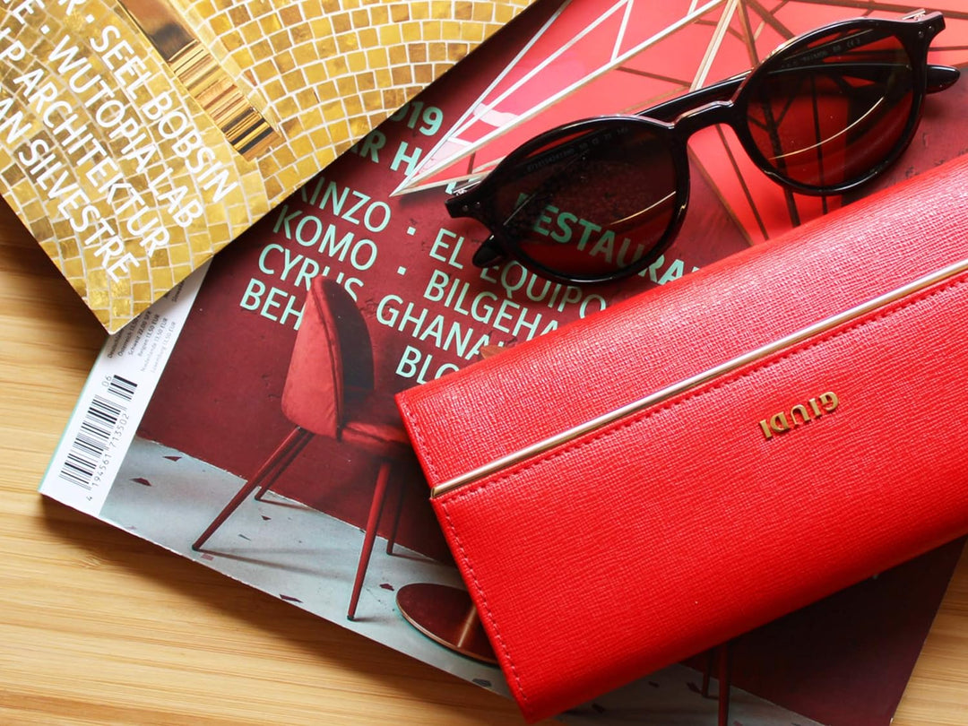 GIUDI ® Geldbörse Damen Leder Rot Lang Echtleder Saffiano Gold-Optik Abendtasche Clutch Kartenfächer