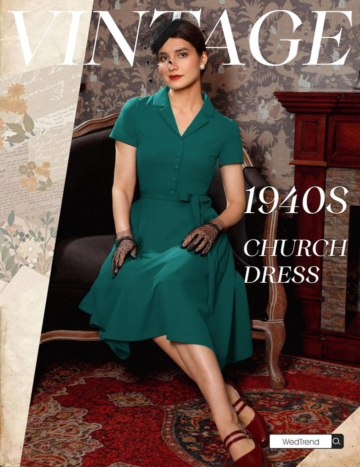 Wedtrend Vintage Cocktailkleid Damen A Linie Midilang V-Ausschnitt Abendkleid Elegant Freizeitkleide