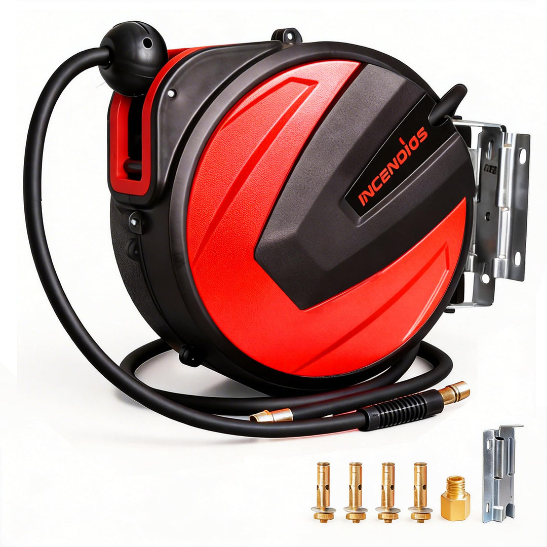 INCENDIOS Automatische Druckluftschlauchtrommel 15m, 3/8" Anschluss inkl. 1/4" Adapter, 20 BAR Druck