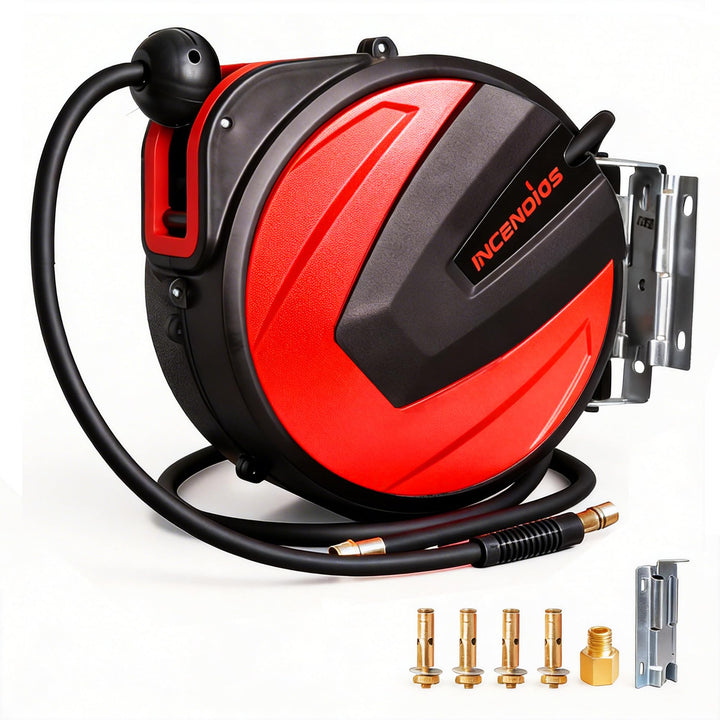 INCENDIOS Automatische Druckluftschlauchtrommel 15m, 3/8" Anschluss inkl. 1/4" Adapter, 20 BAR Druck