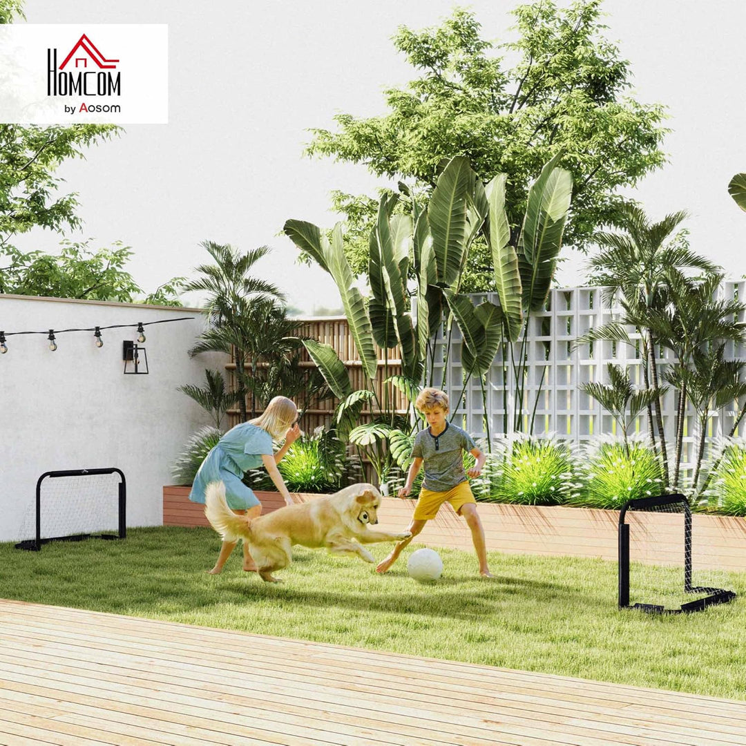 HOMCOM Fussballtor 2er Set Klappbar Fussballtore mit Metallrahmen für Kinder und Erwachsene, Garten,