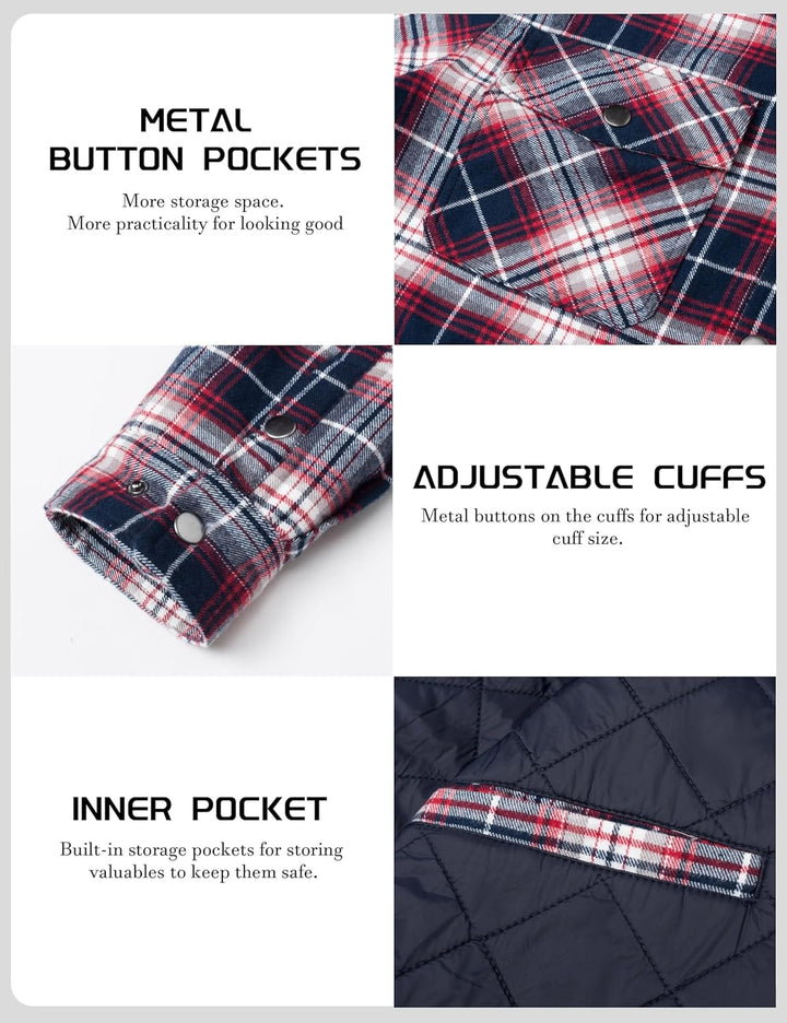 TACVASEN Herren Karierte Hemdjacke Flanellhemd Holzfällerhemd Thermohemd Jacke S Rot Weiss, S Rot We