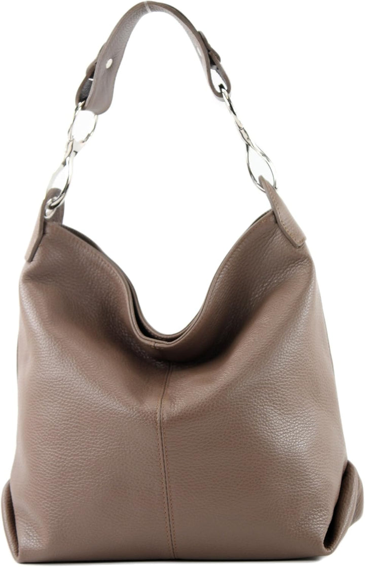 modamoda de T168 Damen Leder Schultertasche, handmade in Italy Blassbraun, Blassbraun