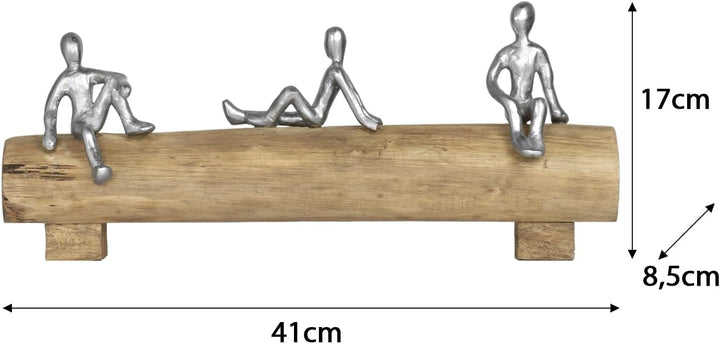 Moritz Skulptur I 3 Freunde sitzen zusammen I 41 x 8,5 x 17 cm I Holzdeko I Skulpturen Deko I Modern