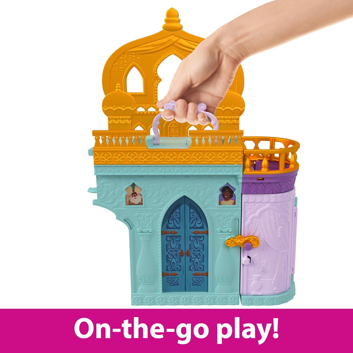 Mattel Disney Prinzessin-Spielzeug, Jasmins Stapelschloss Puppenhaus-Spielset mit kleiner Puppe, 2 F