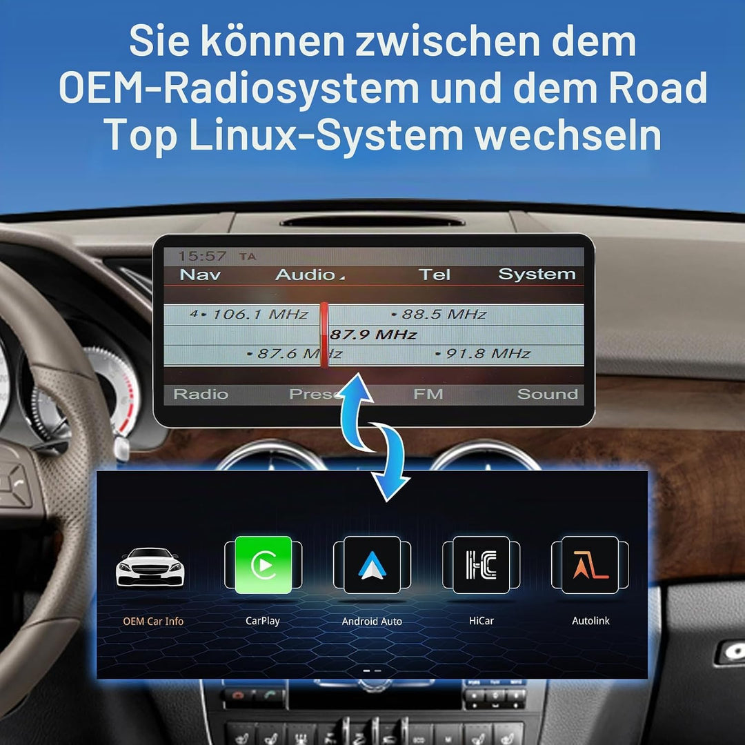 Road Top 12,3 Zoll Autoradio CarPlay für Mercedes Benz GLK Klasse X204 | mit NTG 4.5/4.7 System 2013