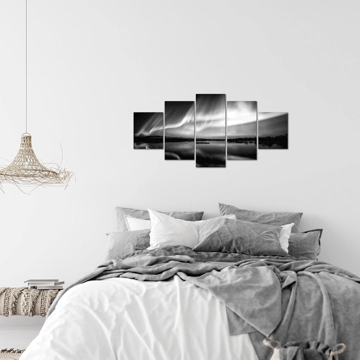 Runa Art Wandbilder Polarlicht 5 Teilig Bild auf Vlies Leinwand Deko Wohnzimmer Schlafzimmer Nachthi