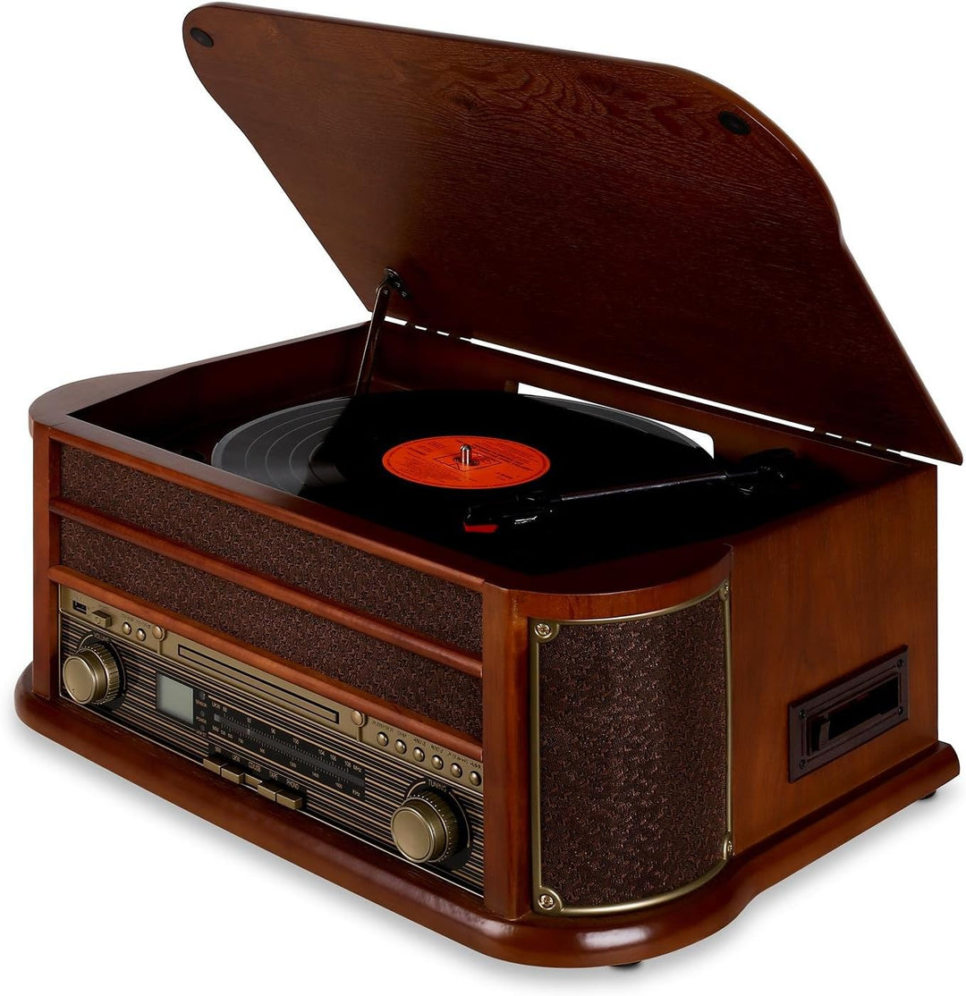 Auna Plattenspieler mit Lautsprecher, Retro mit Bluetooth und 3 Geschwindigkeiten, Schallplattenspie