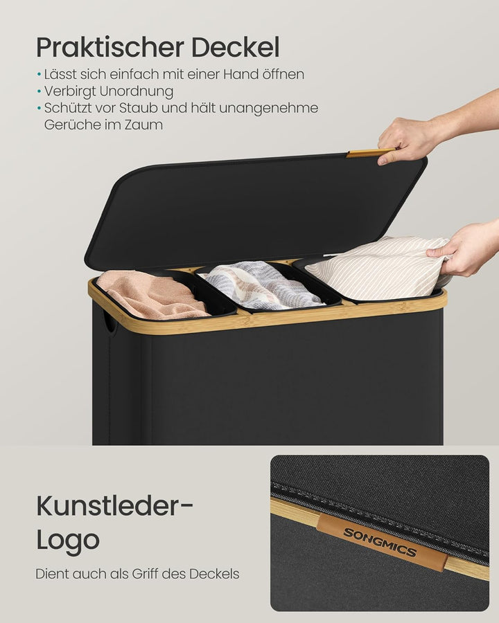 SONGMICS Wäschekorb mit Deckel, Wäschesammler, Wäschesortierer, Wäschetonne, Wäschesack herausnehmba