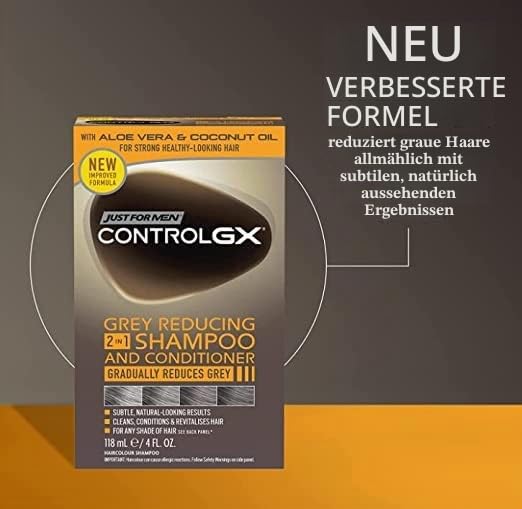 Just for men Control GX – Gray Reducing 2 in 1 Shampoo und Conditioner für graues Haar, neue verbess
