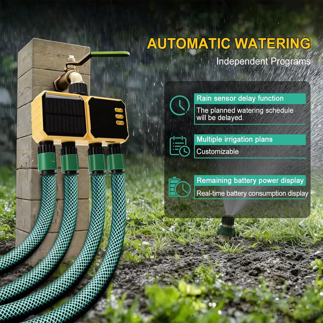 Bewässerungscomputer WLAN 4 Ausgänge,Smart Wasserzeitschaltuhr,App-Steuerung Sprachsteuerung Regenve