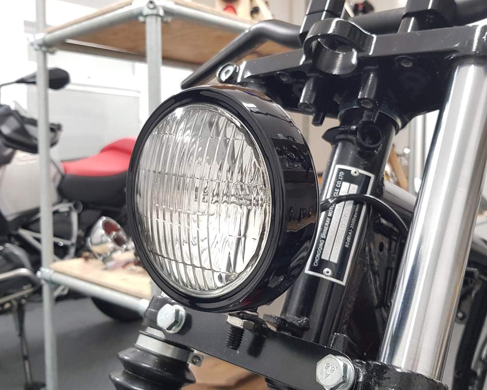 5" Frontscheinwerfer Motorrad - Schale - 12V 55W in Glanz Schwarz für Projekt Massgefertigt Fahrrad