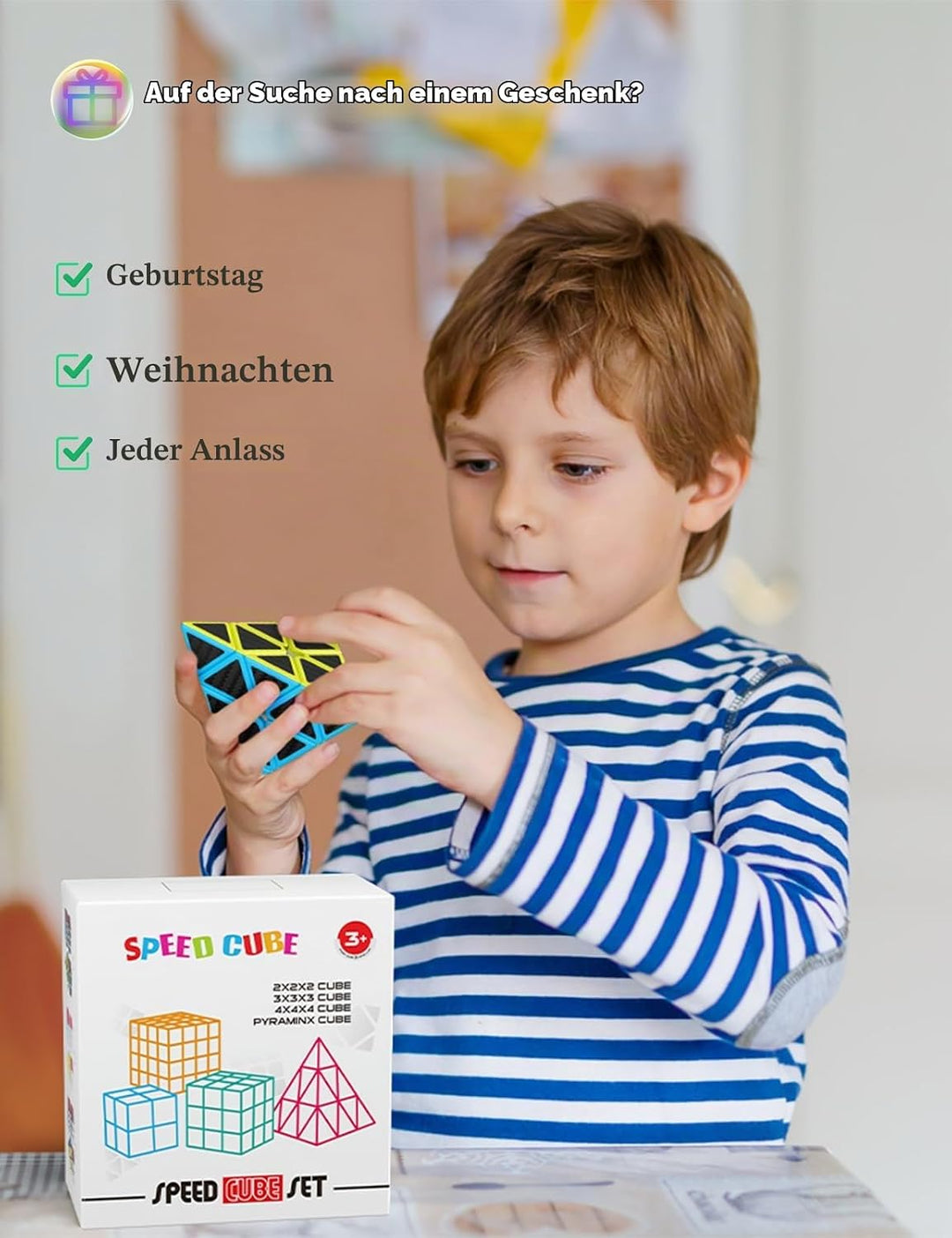 ROXENDA Zauberwürfel Set - 2X2 3X3 4X4 Pyramide Speed Würfel Set mit Würfel Tutorial für Kinder und