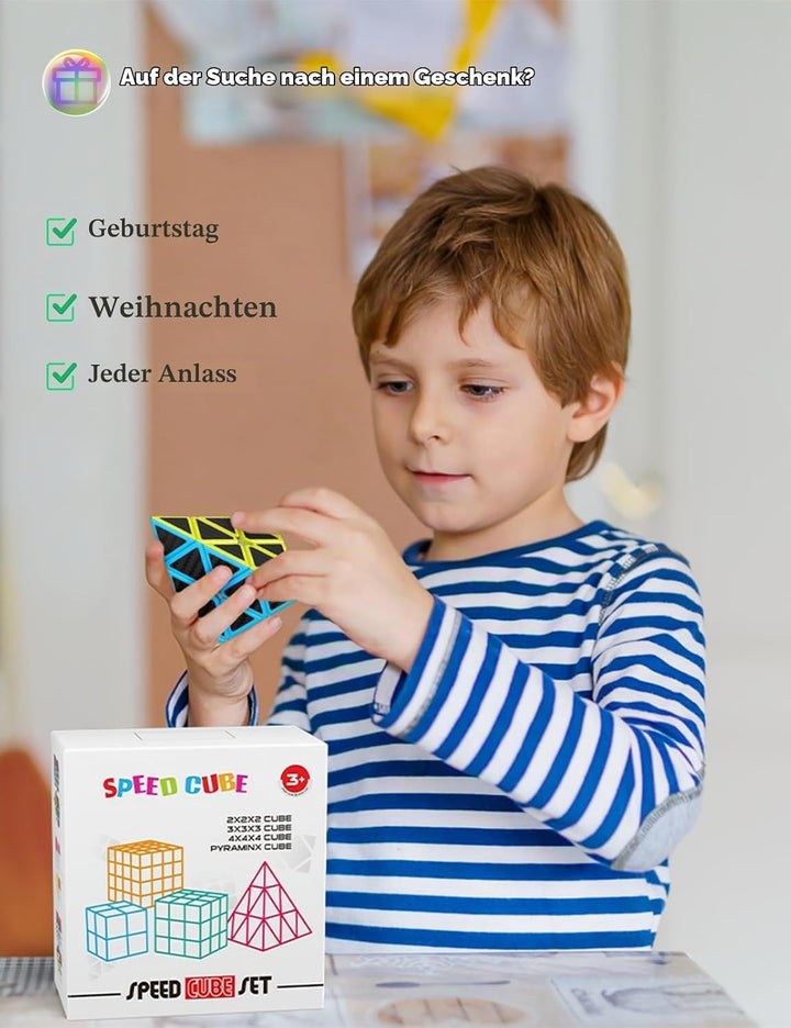 ROXENDA Zauberwürfel Set - 2X2 3X3 4X4 Pyramide Speed Würfel Set mit Würfel Tutorial für Kinder und