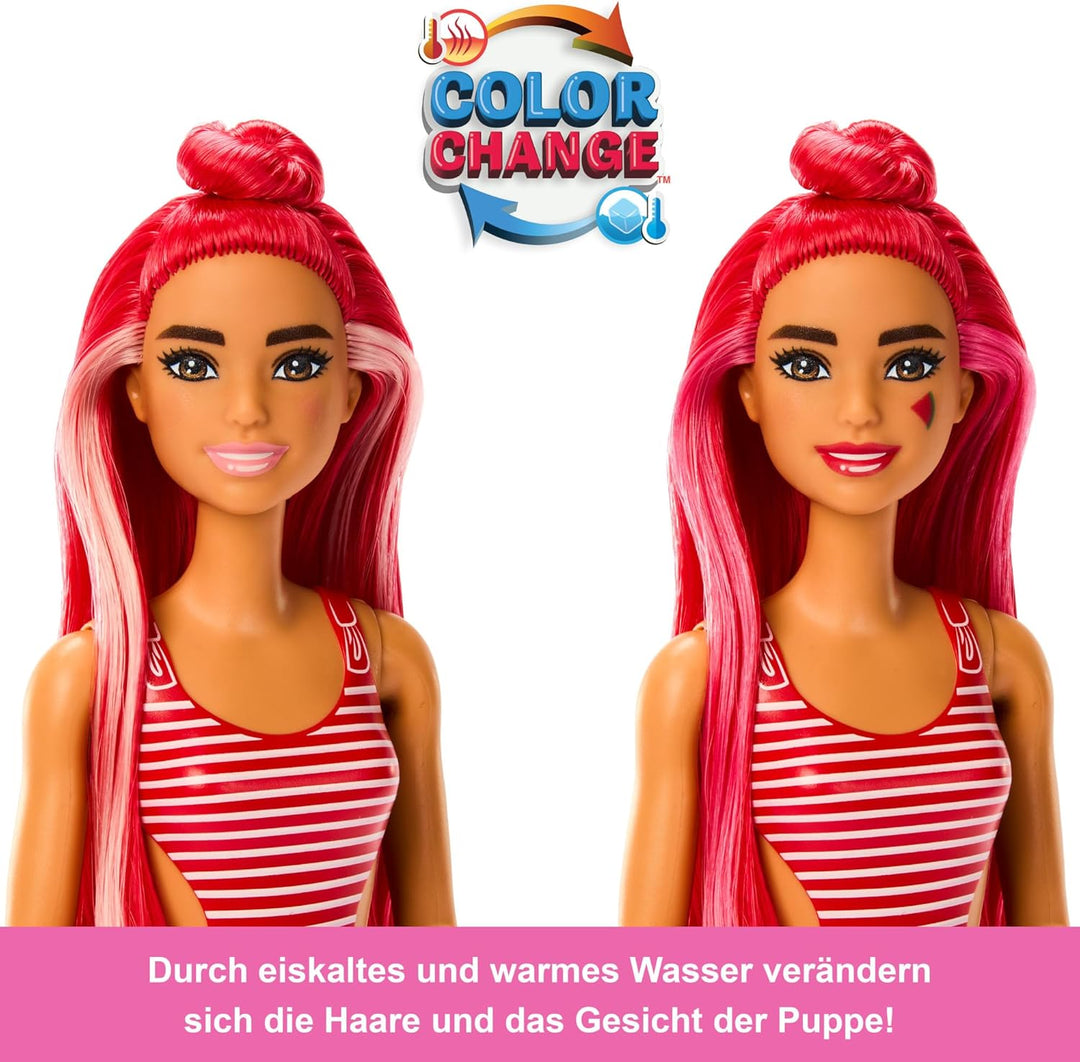 Barbie Pop Reveal Fruit - Puppe mit roten Haaren im Wassermelonenduft, 8 Überraschungen, duftendes S