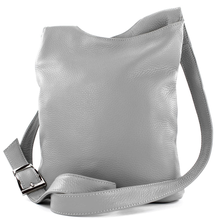 modamoda de - T221 - ital. Umhängetasche Schultertasche Medium aus Leder Telegrau, Telegrau