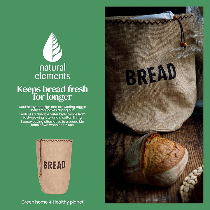 NATURAL ELEMENTS KitchenCraft Ökologischer Brotbeutel mit Tunnelzug, Jute 100prozent Baumwolle, 34 x