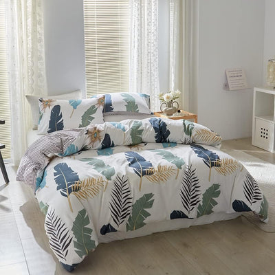 Luofanfei Bettwäsche 155x220cm Blätter Bunt Weiss Grün Blau Tropische Pflanzen Bettwäsche Set Microf