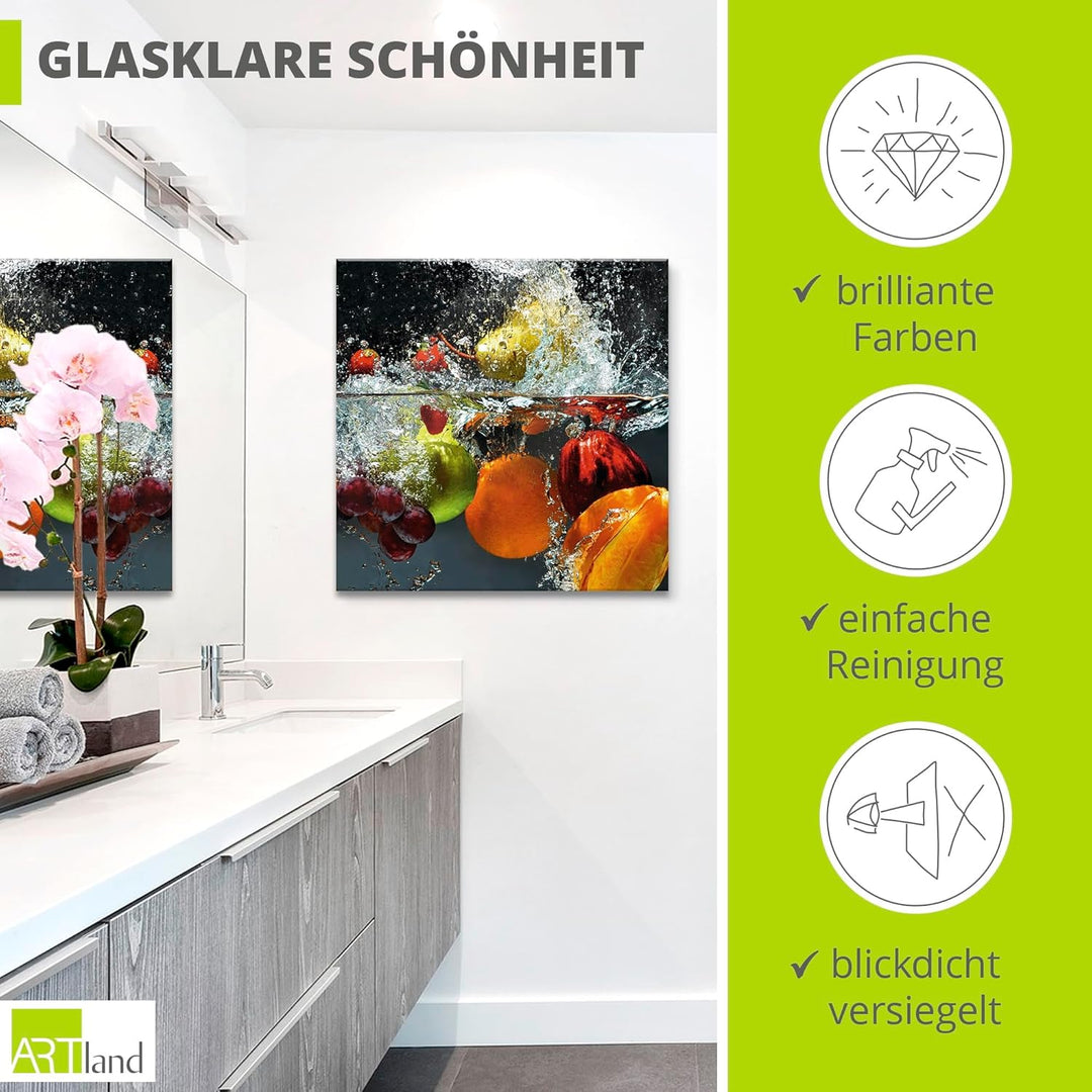 ARTland Glasbilder Wandbild Glas Bild einteilig 40x40 cm Quadratisch Früchte im Wasser Obst Frucht C
