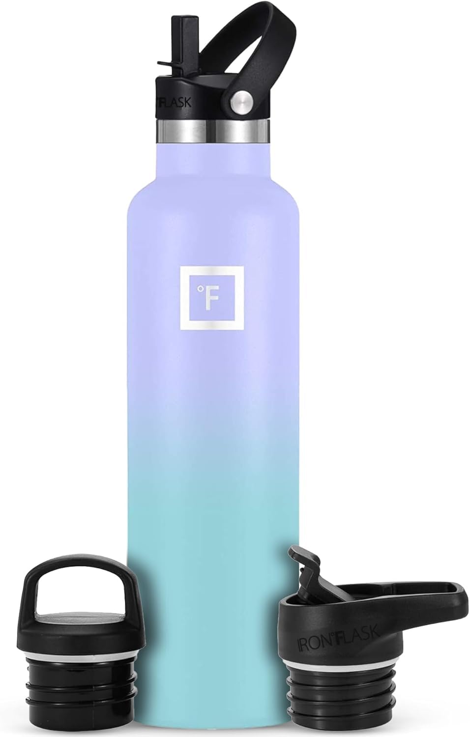 IRON °FLASK Edelstahl Trinkflasche mit 3 Deckel - Auslaufsicher Thermosflasche - Metall Wasserflasch