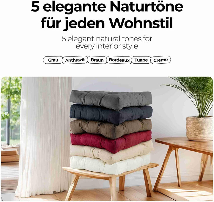etérea Sitzkissen 42x42 cm 2er Set - Anthrazit 8 cm hoch - Bodenkissen für Indoor, Outdoor, Küche, G