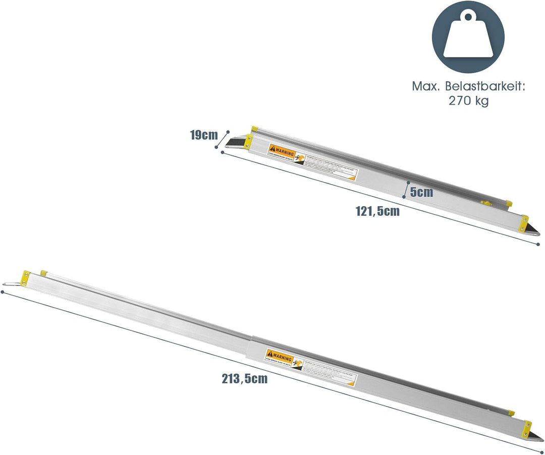 GYMAX 2 x Auffahrrampe Alu, Rutschfeste Auffahrschiene Teleskoprampe, Laderampe Rollstuhlrampe bis 2