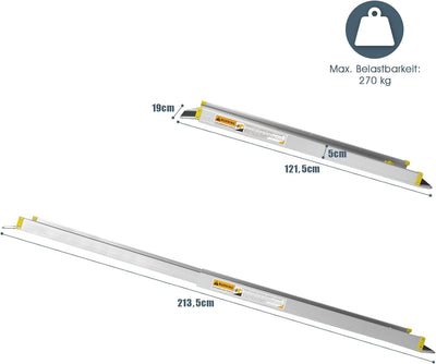 GYMAX 2 x Auffahrrampe Alu, Rutschfeste Auffahrschiene Teleskoprampe, Laderampe Rollstuhlrampe bis 2