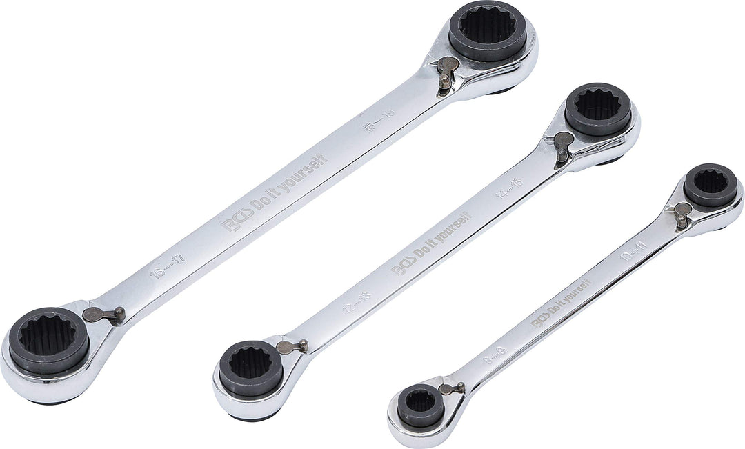 BGS Diy 6837 | Ratschen-Ringschlüssel-Satz | 4-in-1 | SW 8 x 9-18 x 19 mm