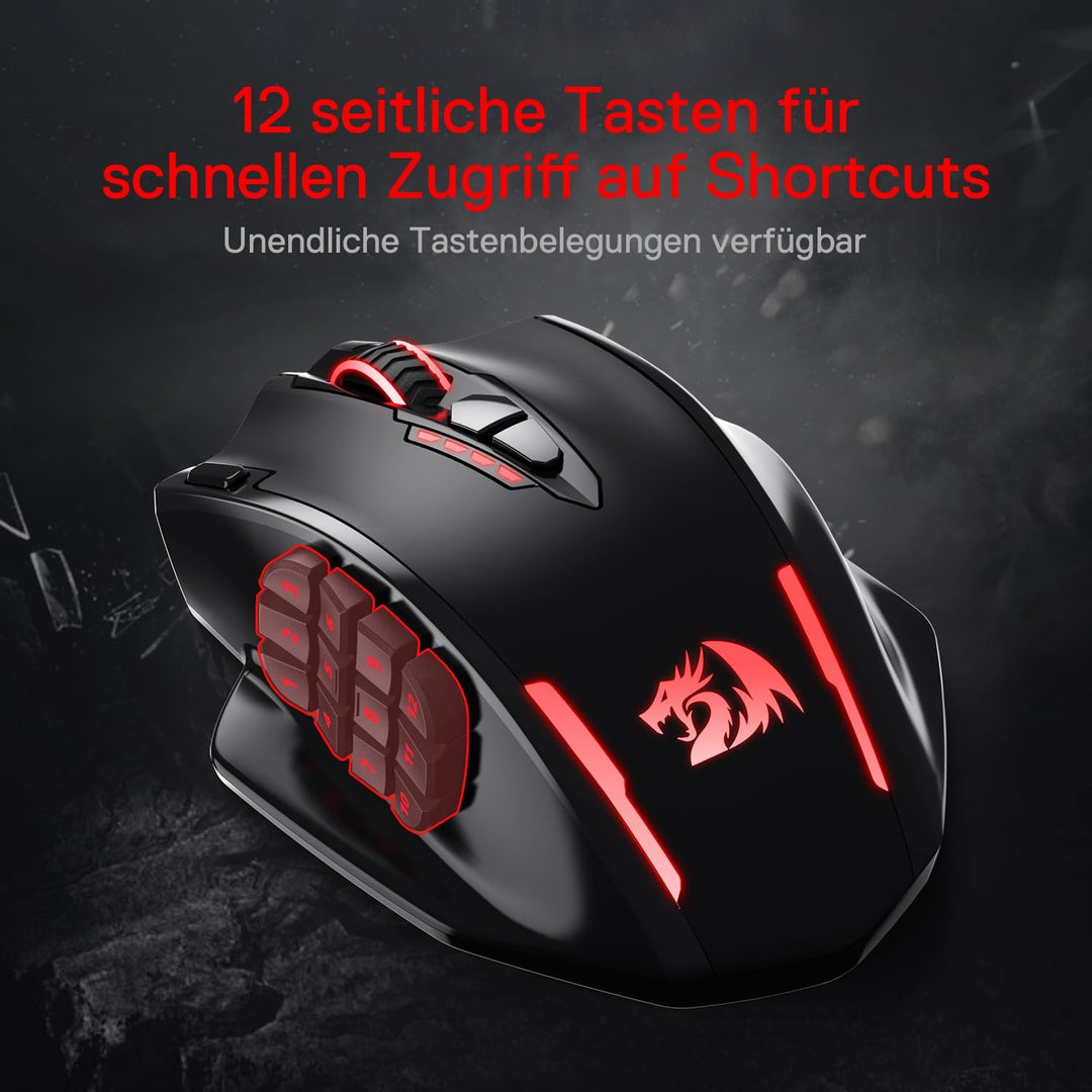 Redragon M913 Impact Elite Wireless Gaming Maus, 16000 DPI Verkabelte/Kabellose RGB Maus mit 20 Prog