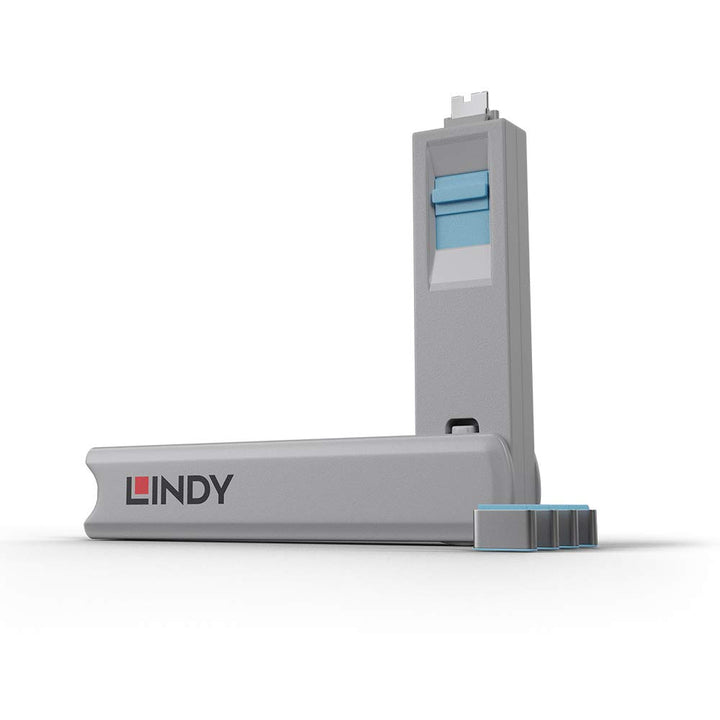 LINDY 40465 USB Typ C Port Blocker Schlüssel, blau, 4 Stück Pack of 4 with Key blau, Pack of 4 with