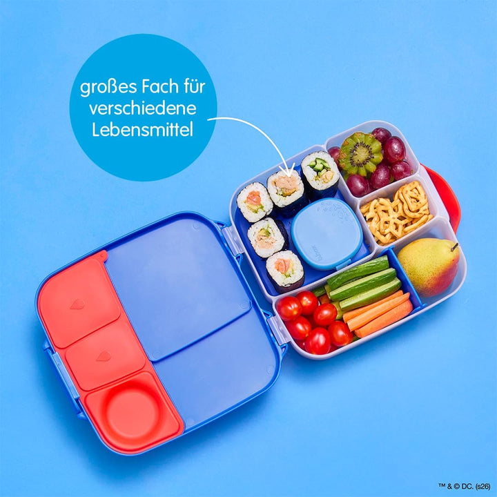 b.box Superman Brotdose | Grosse Bento-Box mit 4 Fächern (2 auslaufsicher), herausnehmbarer Trenner,
