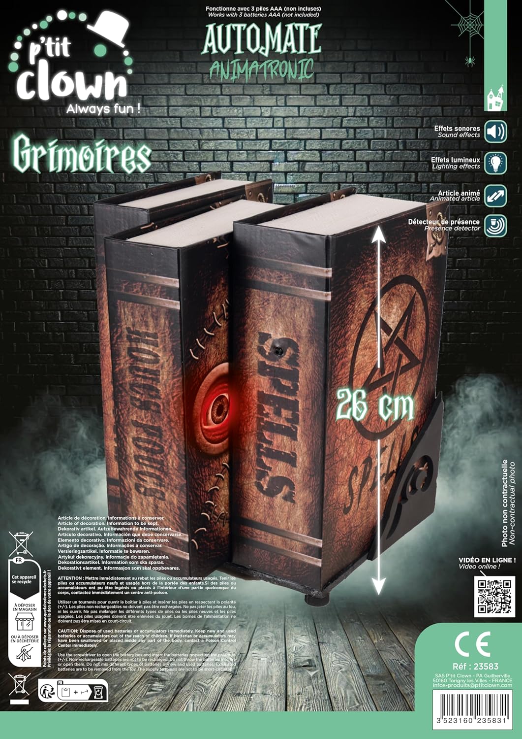 P'TIT Clown - 23583 - Animiertes magisches Halloween-Grimoire - Hexen-Zauberbuch mit Sound, Licht un