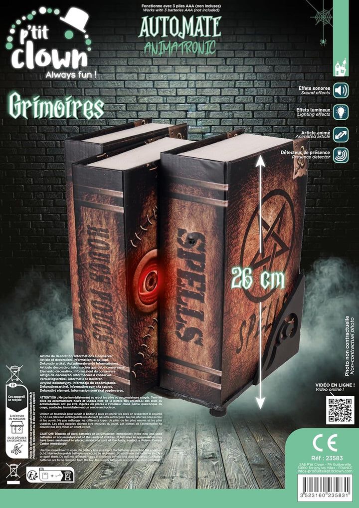 P'TIT Clown - 23583 - Animiertes magisches Halloween-Grimoire - Hexen-Zauberbuch mit Sound, Licht un