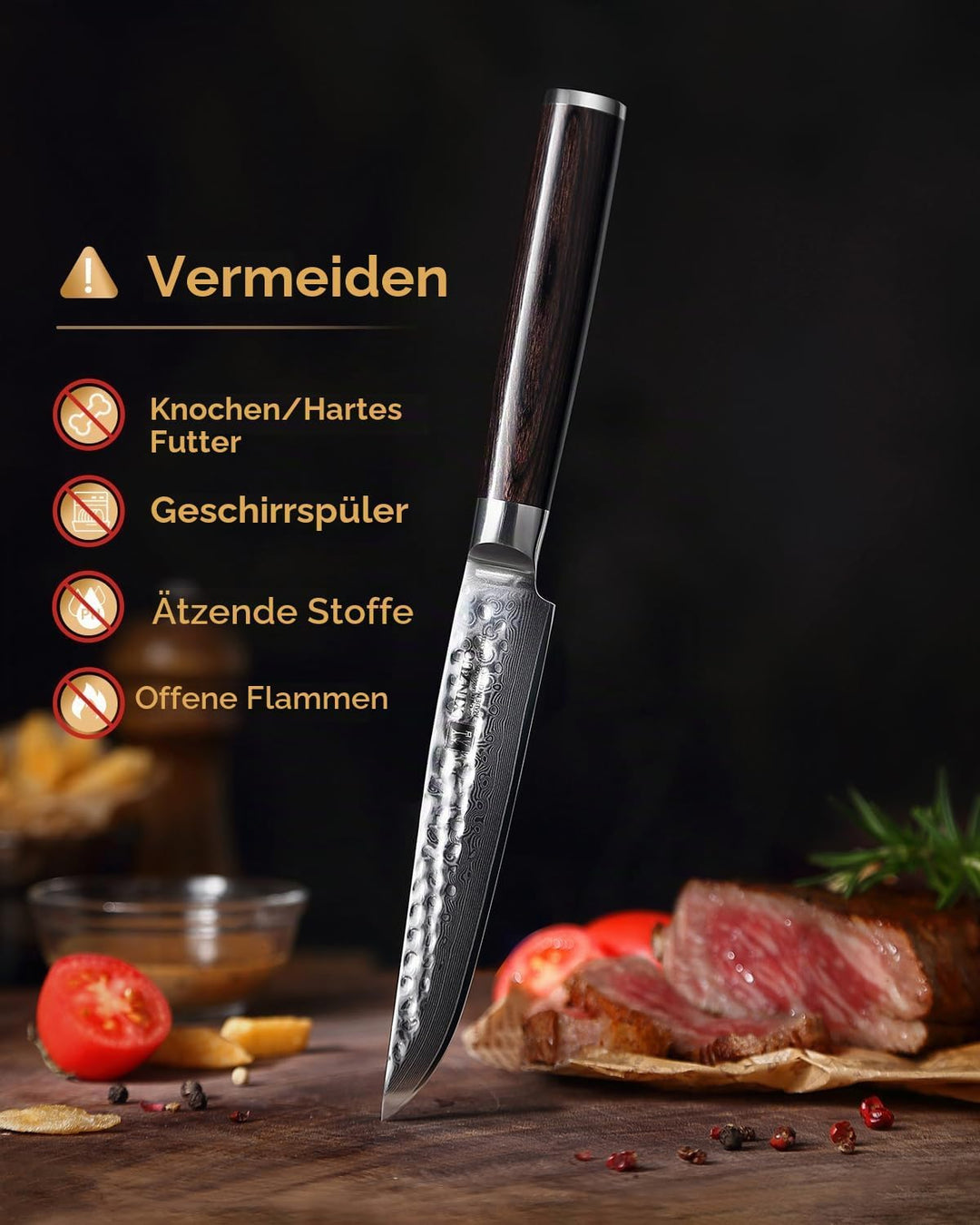 XINZUO 4-Teilig Steakmesser Set, 12.4cm Steakbesteck für 4 Personen, profi Damaststahl Steakmesser s
