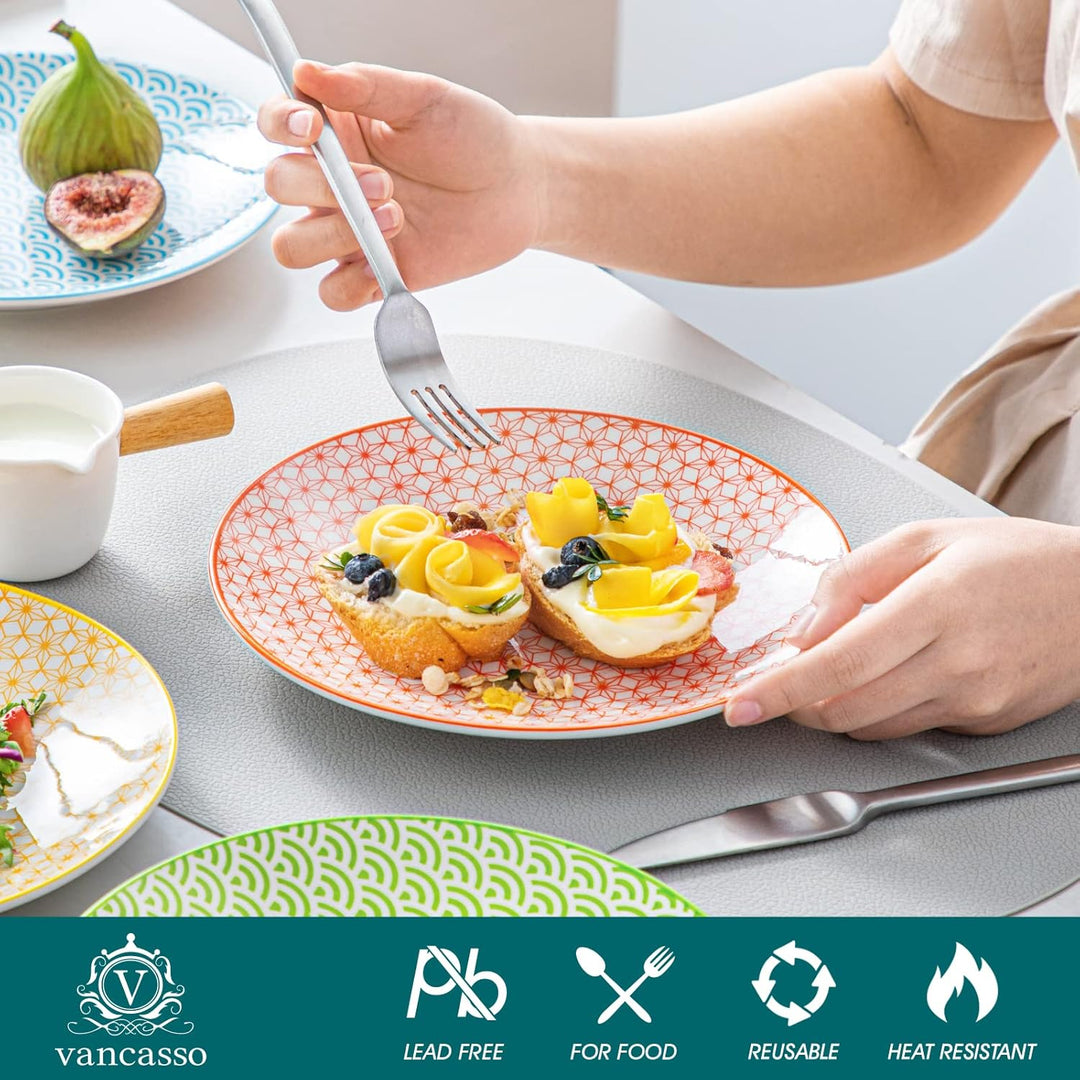 vancasso Natsuki Porzellan Dessertteller, 4 teilig Set Kuchenteller, Ø 21,5 cm Flachteller für Frühs