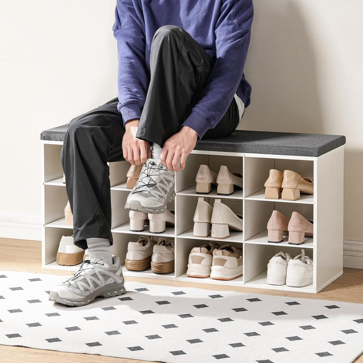 HOOBRO Schuhbank mit 12 Fächern, Schuhregal mit gepolsterter Sitzbank, Schuhschrank, für Flur, Wohnz