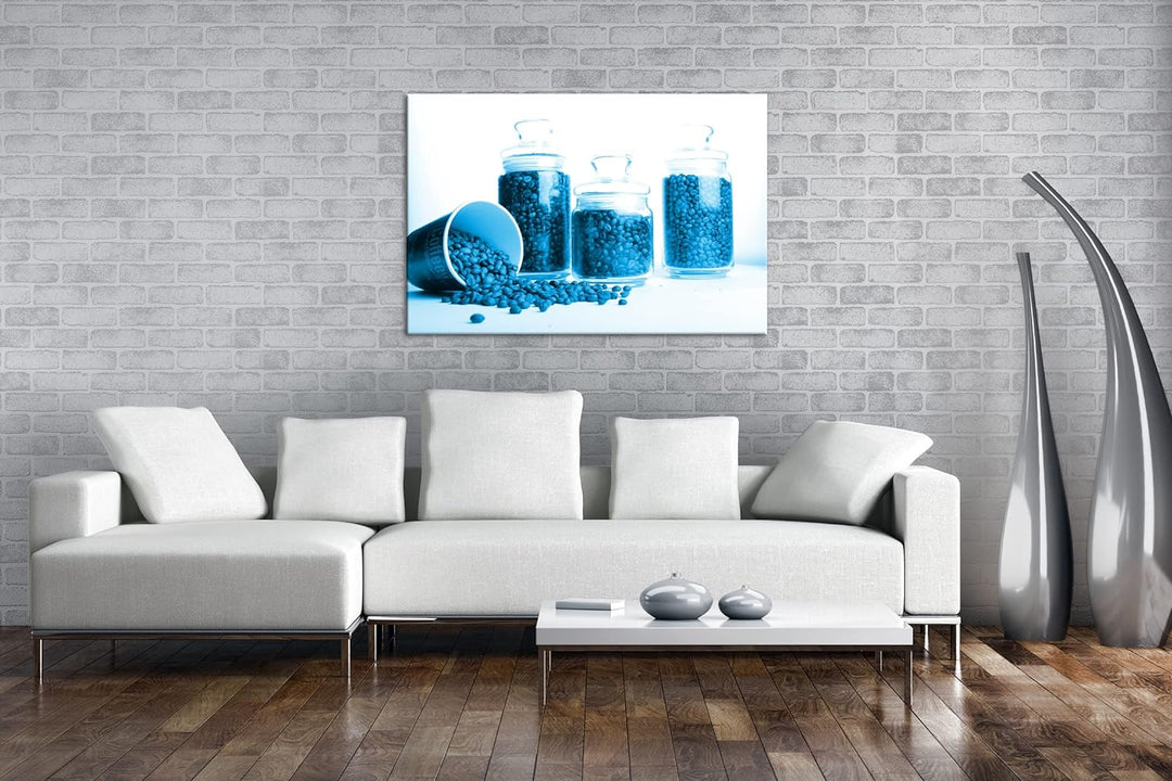 deyoli edle Kaffeebohnen Format: 100x70 Effekt: Monocrome Blau als Leinwand, Motiv fertig gerahmt au